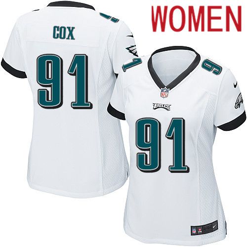 Women Philadelphia Eagles #91 Fletcher Cox Nike White Game NFL Jersey->women nfl jersey->Women Jersey